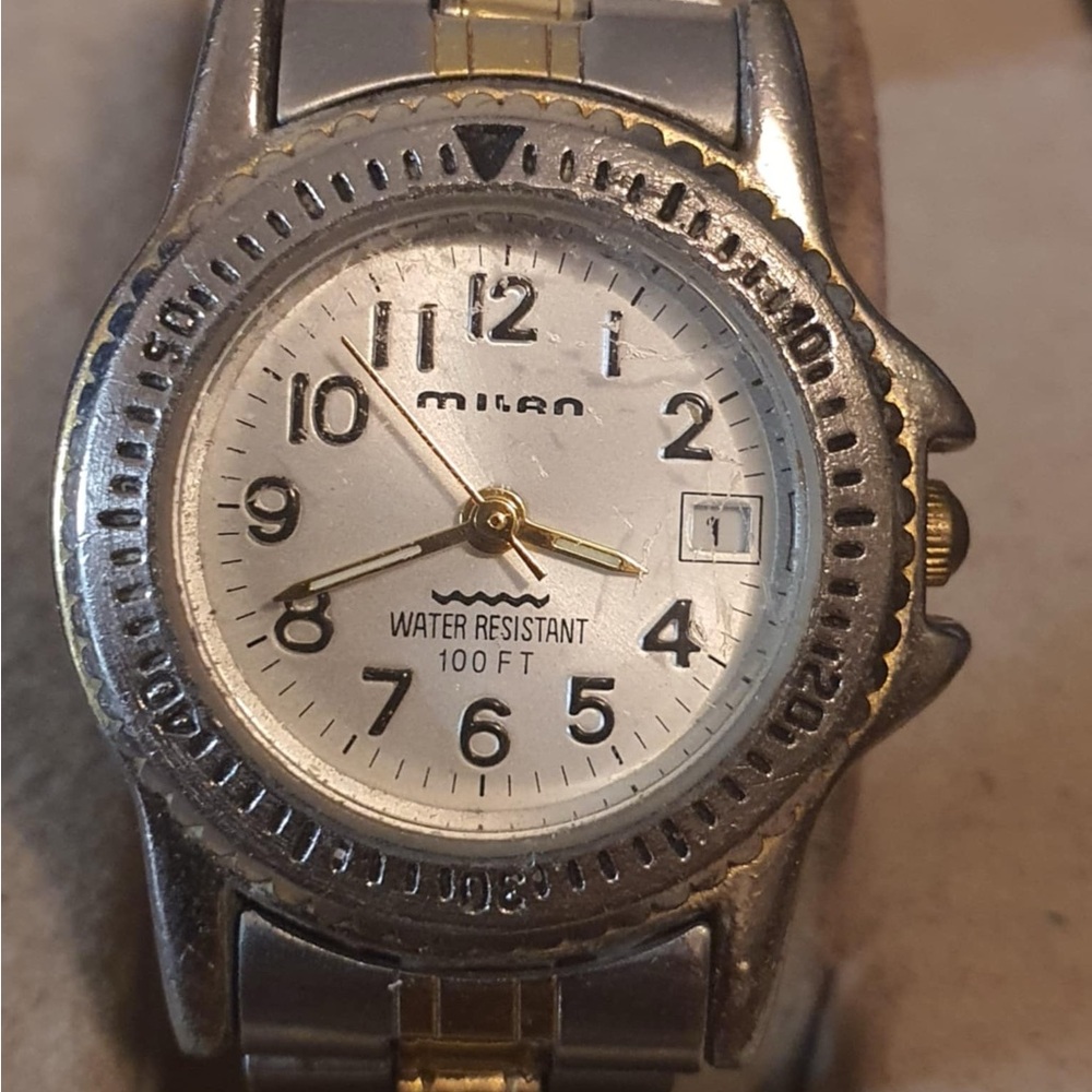 🦋10/$20🦋 Milan MLN777 Silver/Goldtone Stainless Steel Women's Watch w/Date